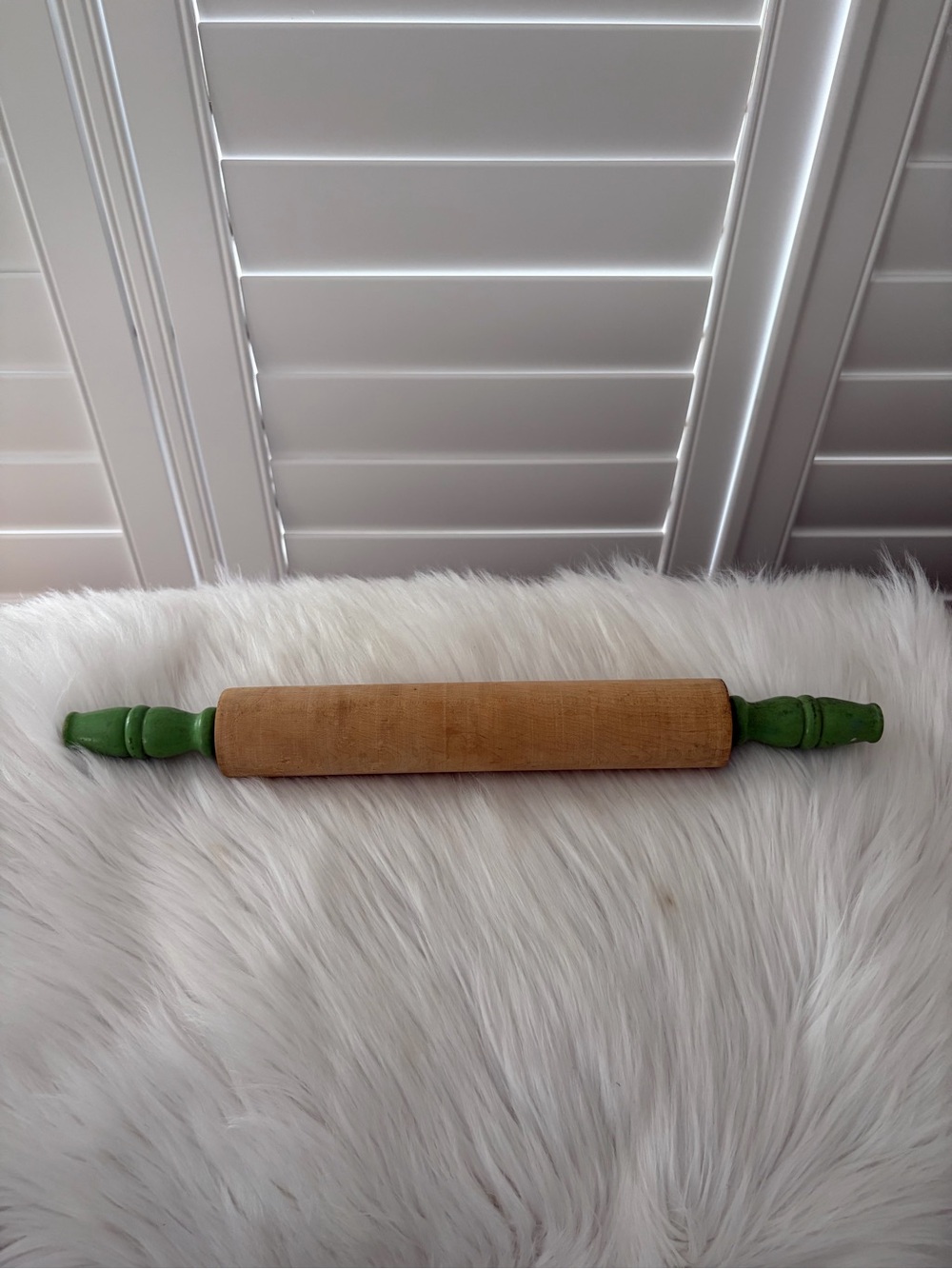 Vintage Wooden Rolling Pin with Green Handles